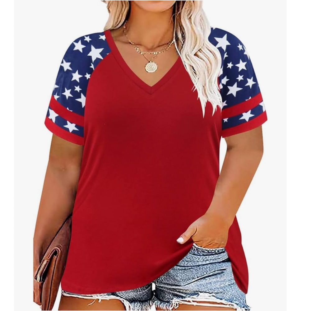 Patriotic Red American Flag Patterned Tunic Top Women’s 2X
